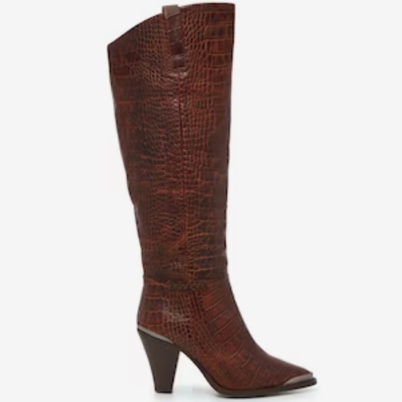 Free People Stevie Brown Leather Pointed Toe Western Style Knee High Boot 38.5 - Picture 5 of 10